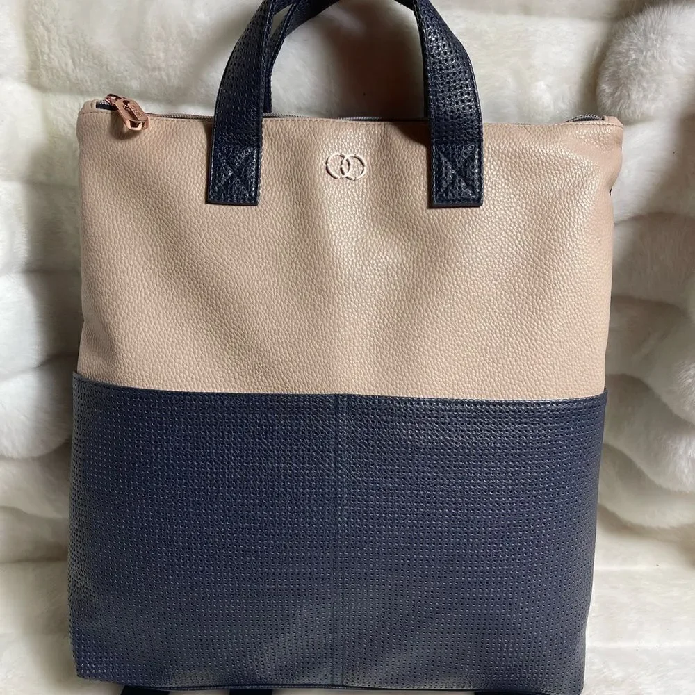 Caboodle Navy blue and beige computer backpack with rose gold hardwares